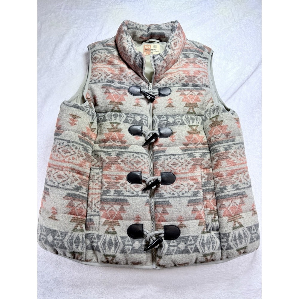 Ruff Hewn Women's XL Southwestern Aztec Puffer Vest Zip Toggle Wool Blend EUC